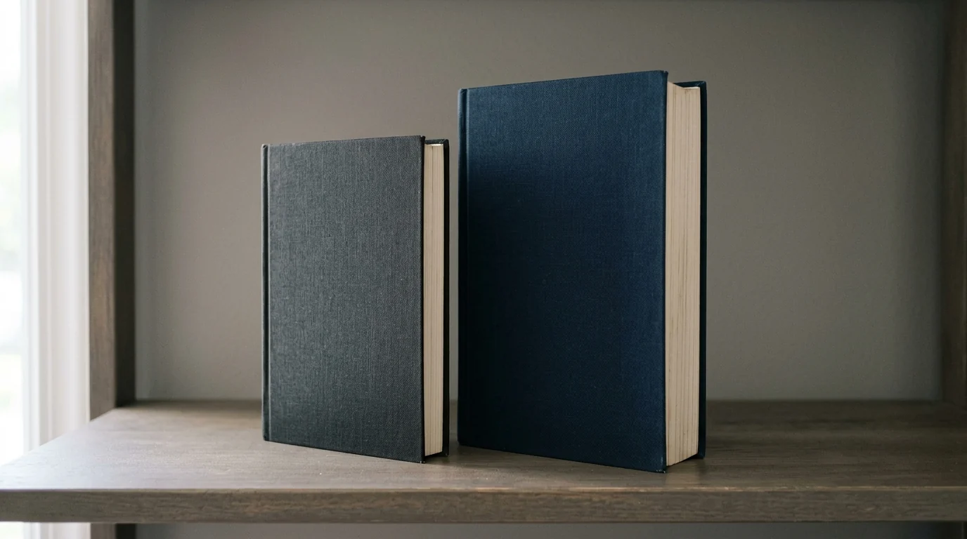 Two unmarked rulebooks of different sizes on a shelf, the federal AML rulebook beside the separate DIFC and ADGM one