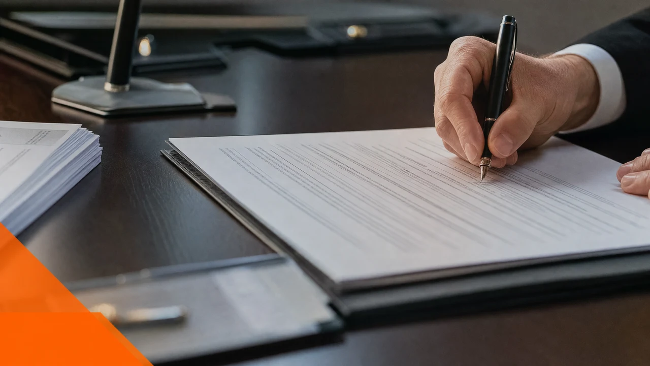 Corporate documents and pen on a desk symbolizing trade license and company formation