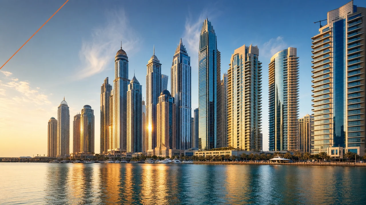 Dubai Marina skyline at golden hour, symbolic of founders relocating to the UAE