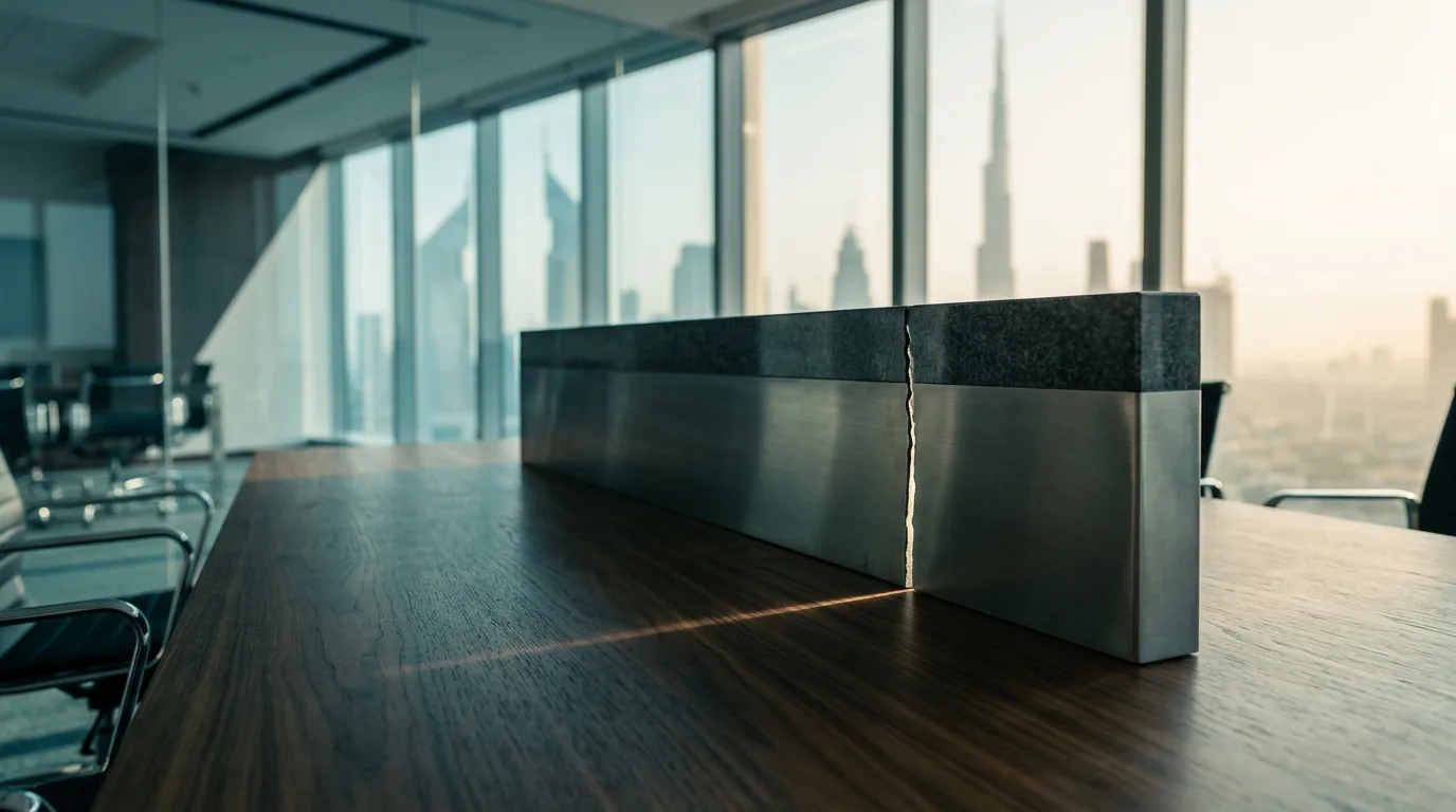 A solid steel barrier with a single hairline crack running through it, representing the limits of limited liability protection in the UAE