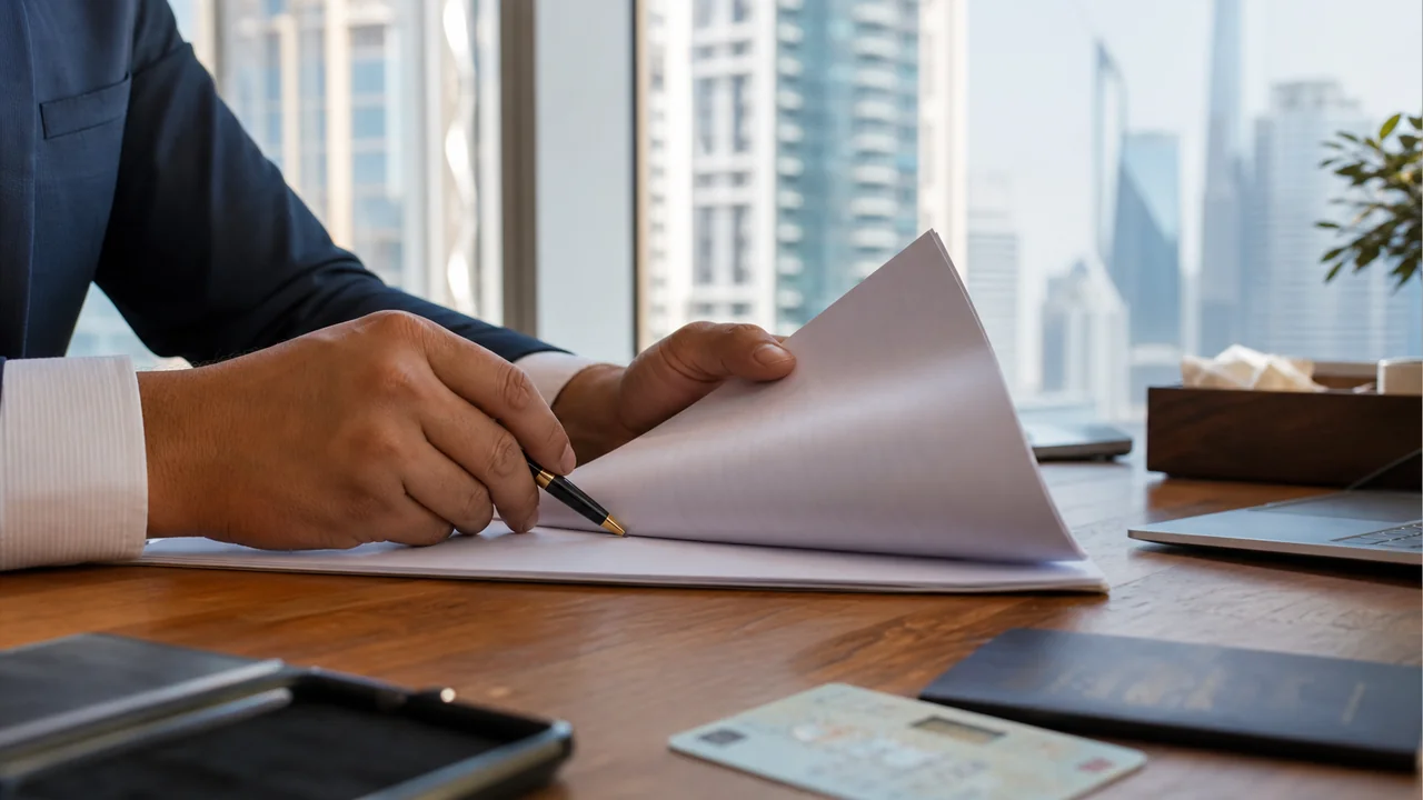 Father explaining inheritance documents to daughter at home in Dubai