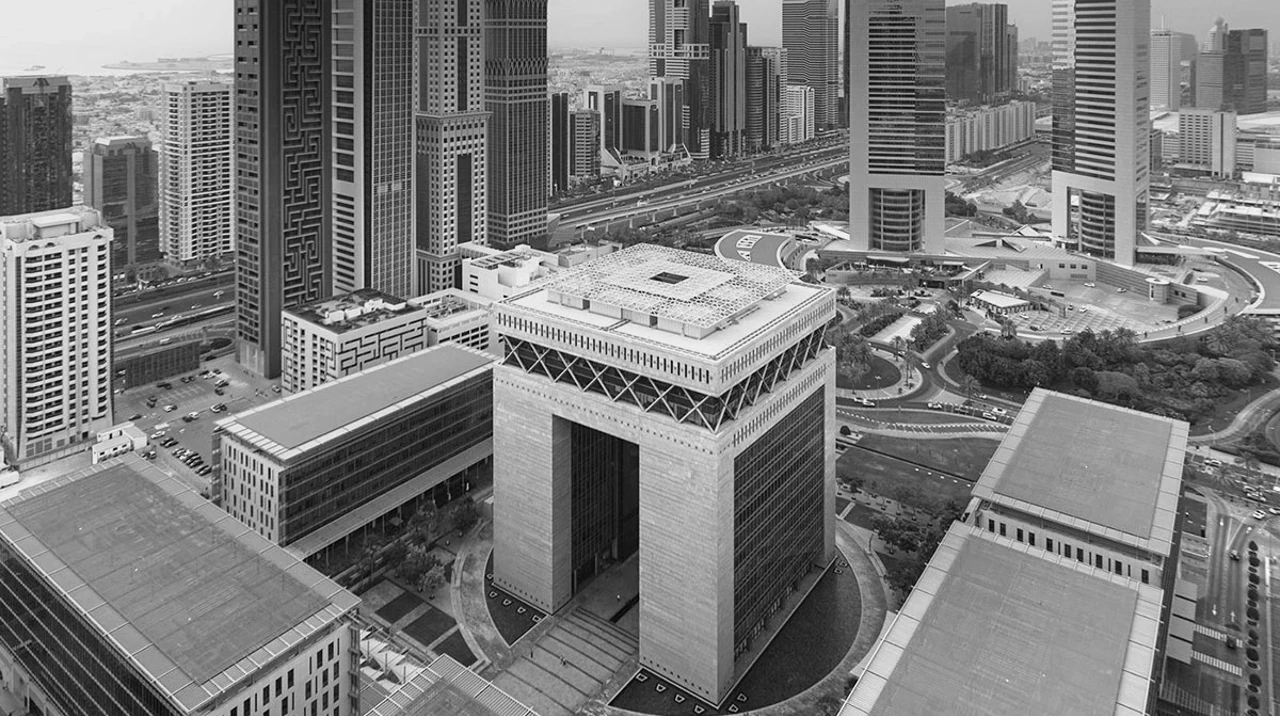 Aerial view of the DIFC Gate district in Dubai.